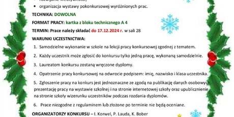 REGULAMIN KONKURSU PLASTYCZNEGO "ŚWIĄTECZNE DRZEWKO" DLA KLAS 0-3